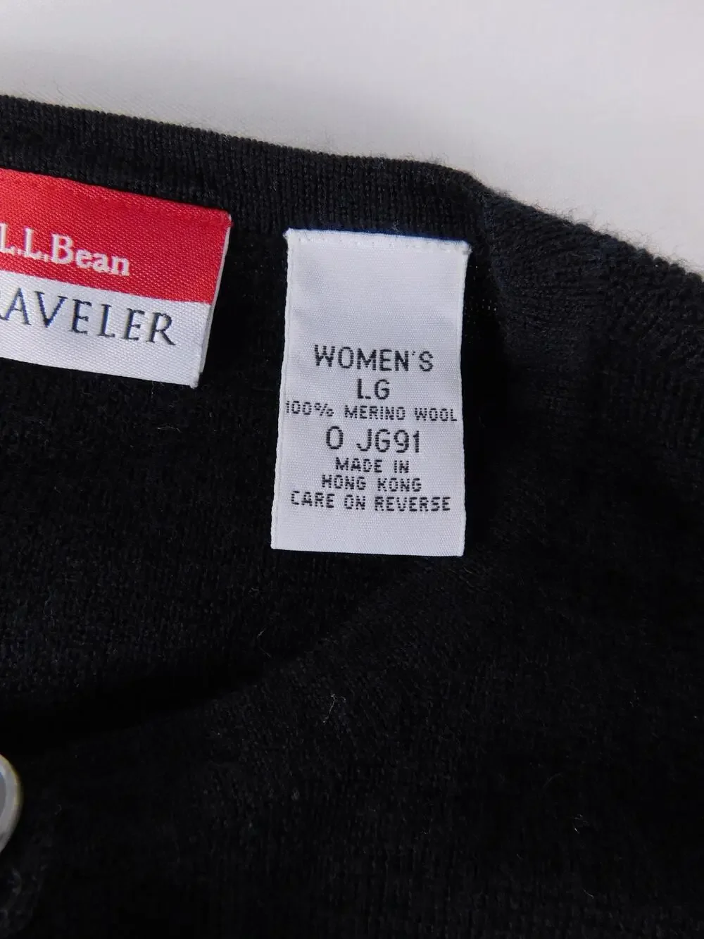 L.L. Bean Cardigan Sweater Womens L Black Merino Wool Button Front Traveler Knit